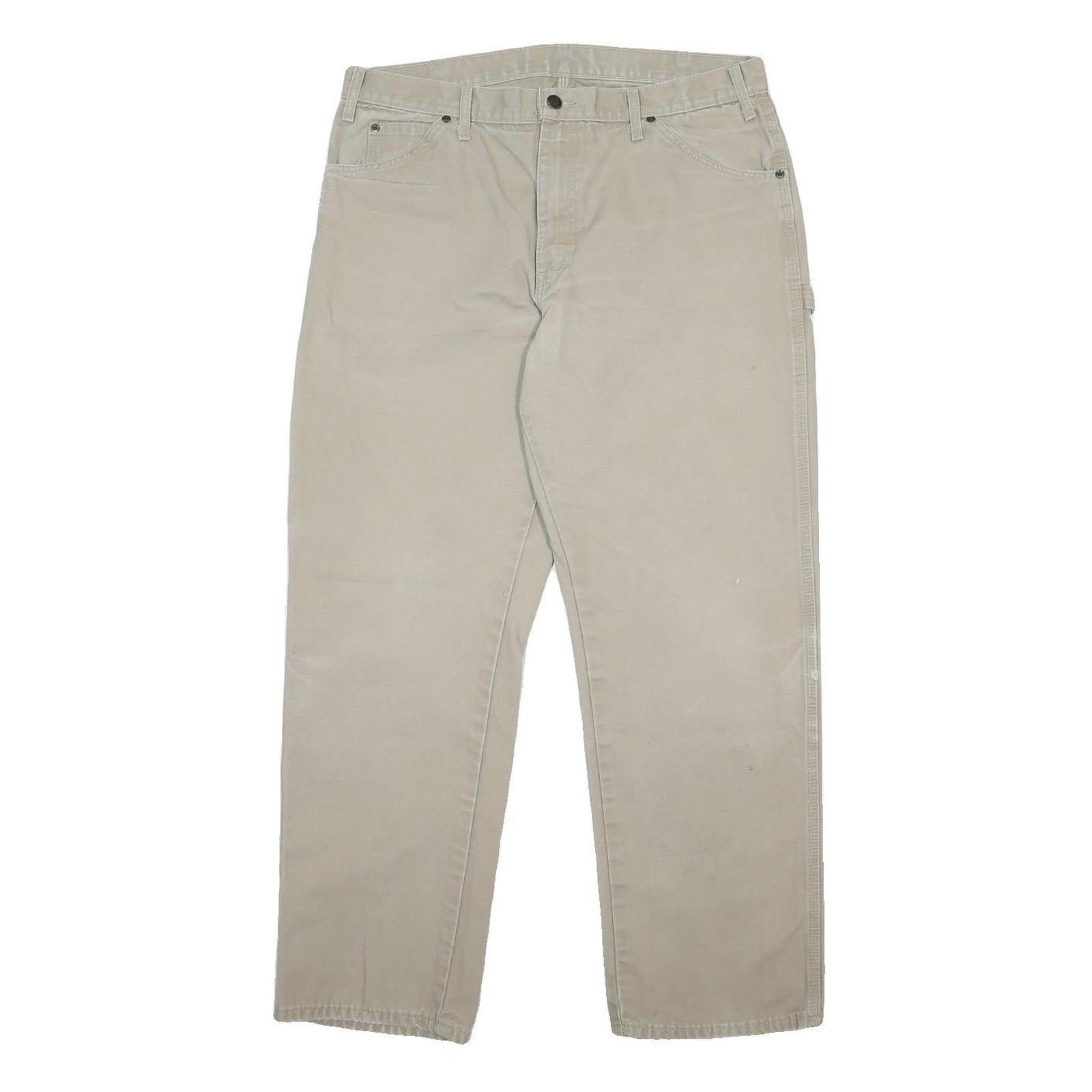DICKIES Mens Cotton Beige Regular Straight Trousers W36 L32 Workwear Durable