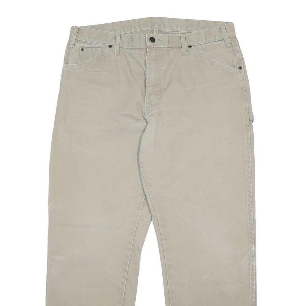 DICKIES Mens Cotton Beige Regular Straight Trousers W36 L32 Workwear Durable