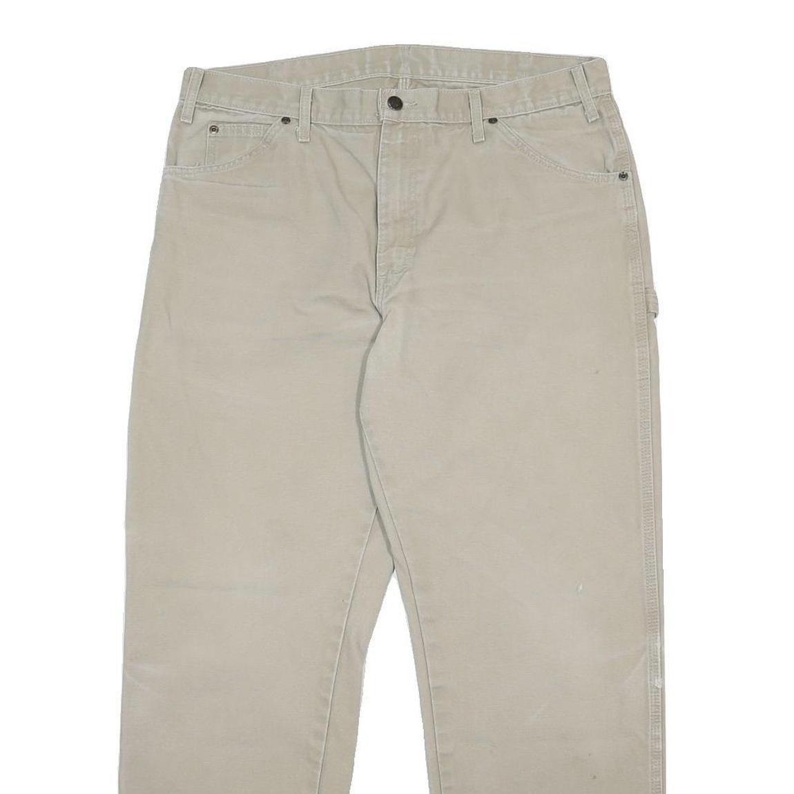 DICKIES Mens Cotton Beige Regular Straight Trousers W36 L32 Workwear Durable