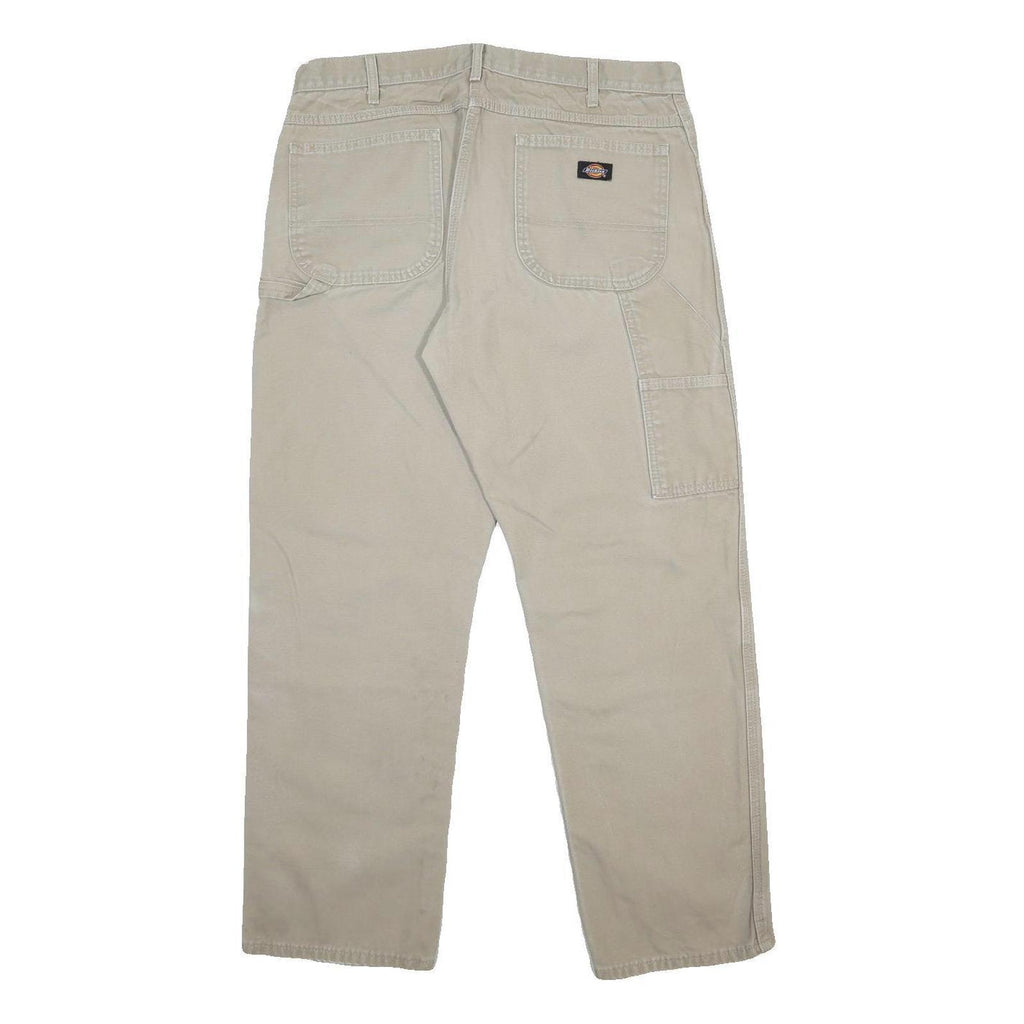 DICKIES Mens Cotton Beige Regular Straight Trousers W36 L32 Workwear Durable
