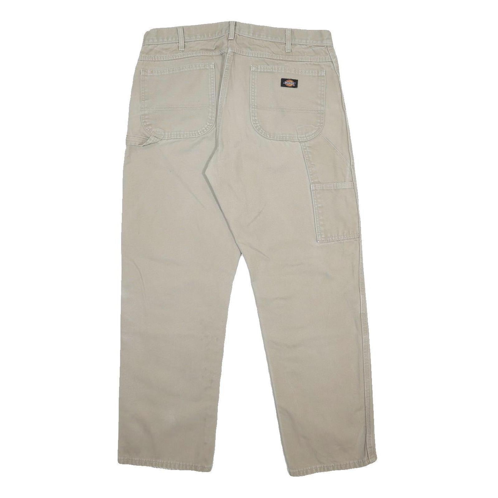 DICKIES Mens Cotton Beige Regular Straight Trousers W36 L32 Workwear Durable