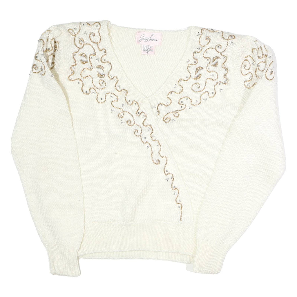 JOCELYN SMITH Womens Cream Wool Patterned V-Neck Basic Knit L Elegant Pullover