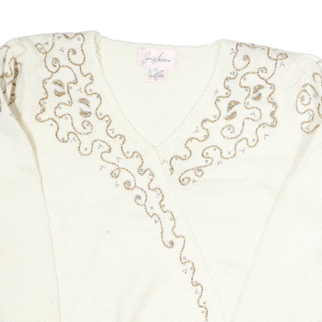 JOCELYN SMITH Womens Cream Wool Patterned V-Neck Basic Knit L Elegant Pullover