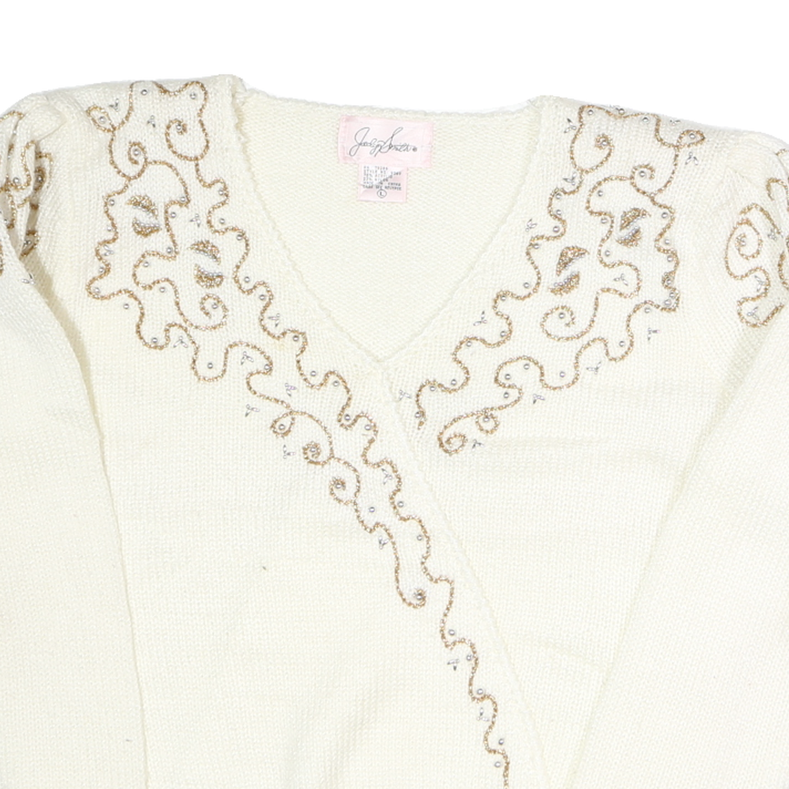 JOCELYN SMITH Womens Cream Wool Patterned V-Neck Basic Knit L Elegant Pullover