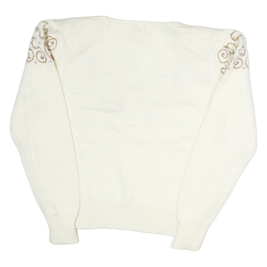 JOCELYN SMITH Womens Cream Wool Patterned V-Neck Basic Knit L Elegant Pullover