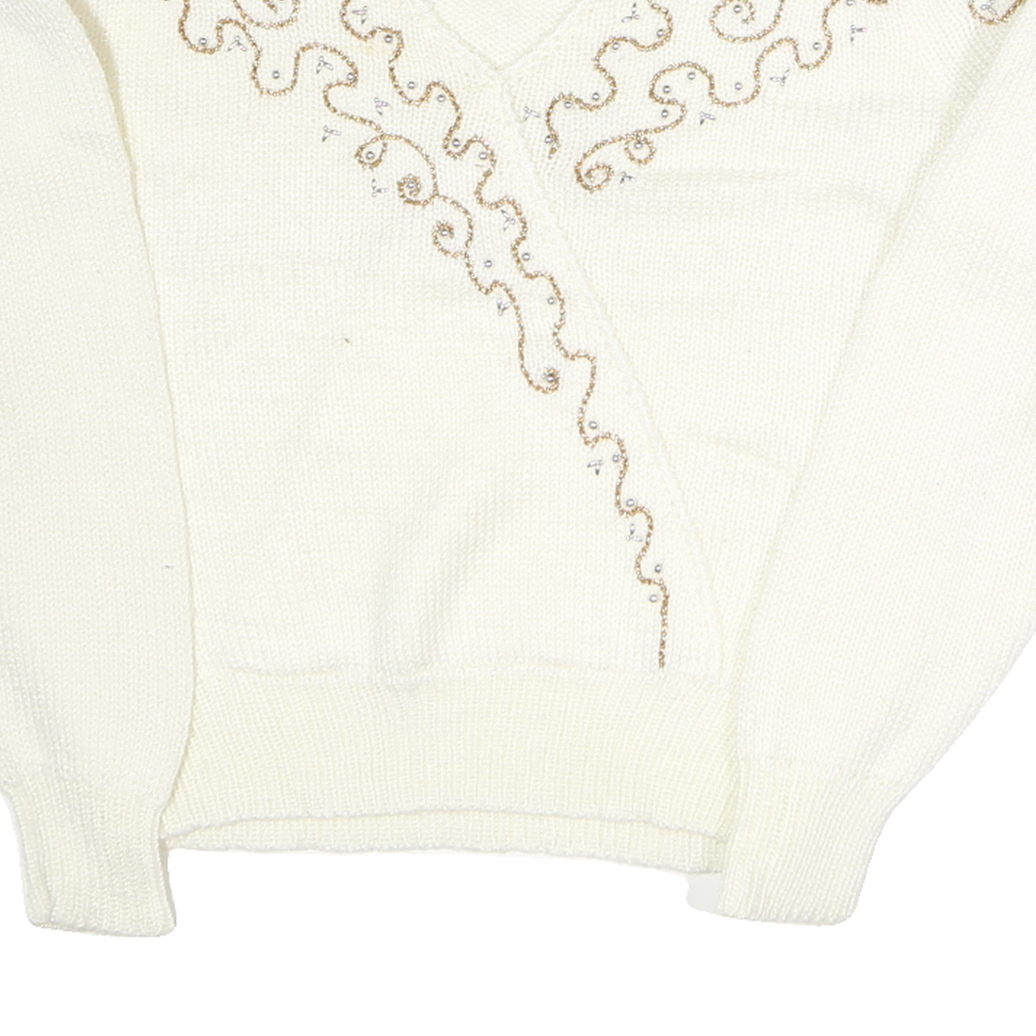 JOCELYN SMITH Womens Cream Wool Patterned V-Neck Basic Knit L Elegant Pullover