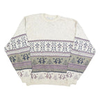 AUSTERITY Mens Cream Patterned Jumper Crew Neck Basic Knit M Cotton Casual Style