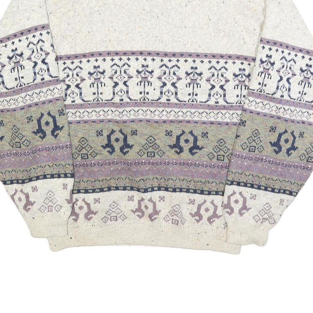 AUSTERITY Mens Cream Patterned Jumper Crew Neck Basic Knit M Cotton Casual Style