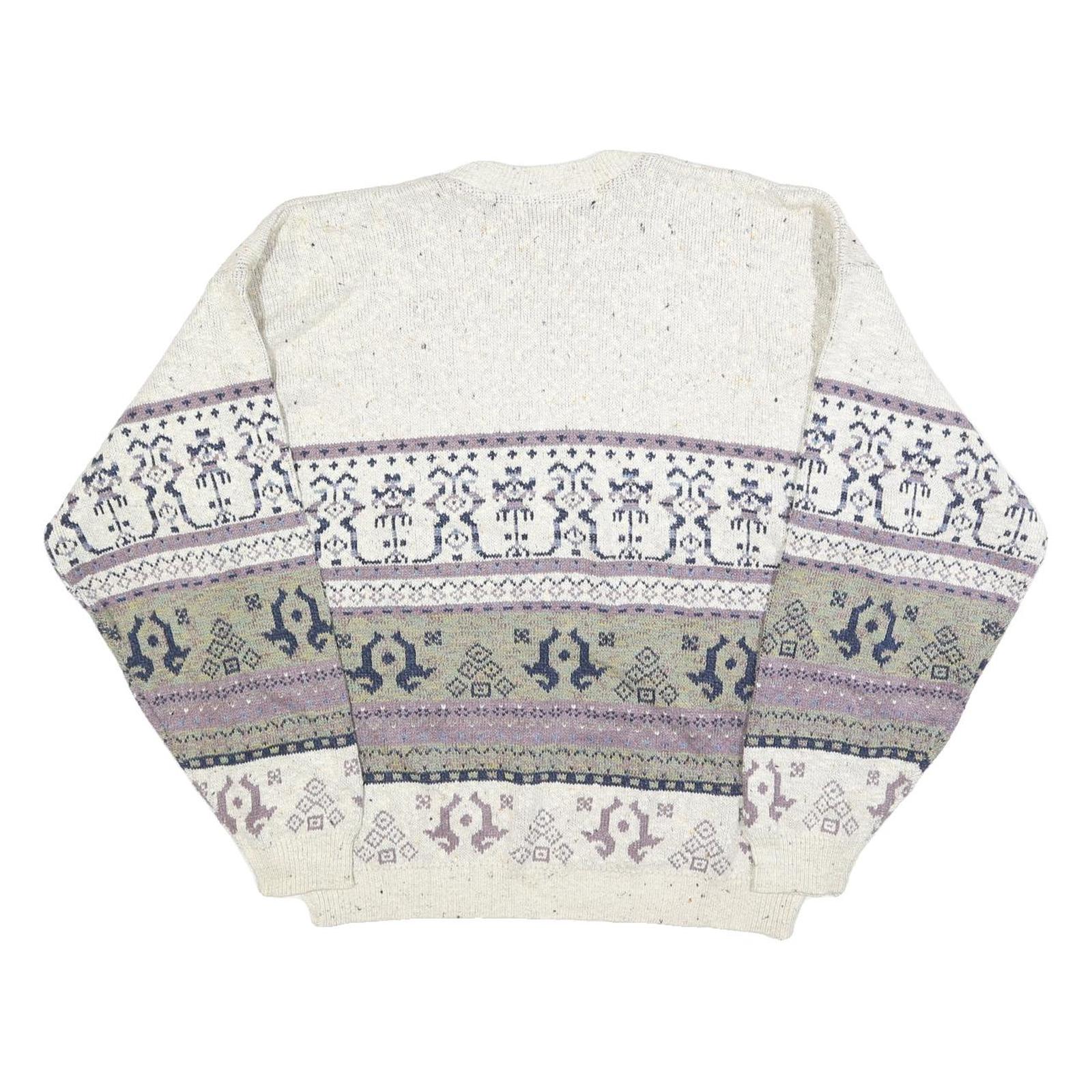 AUSTERITY Mens Cream Patterned Jumper Crew Neck Basic Knit M Cotton Casual Style