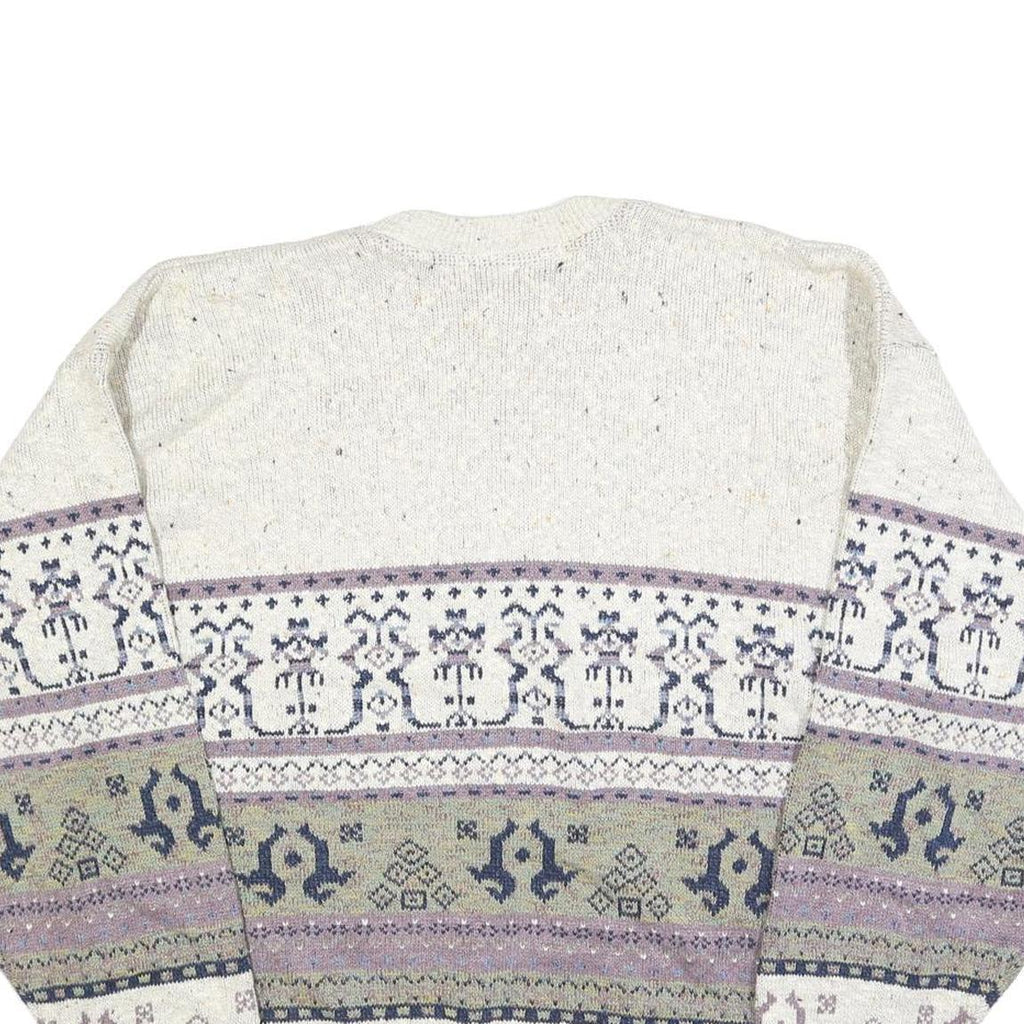 AUSTERITY Mens Cream Patterned Jumper Crew Neck Basic Knit M Cotton Casual Style