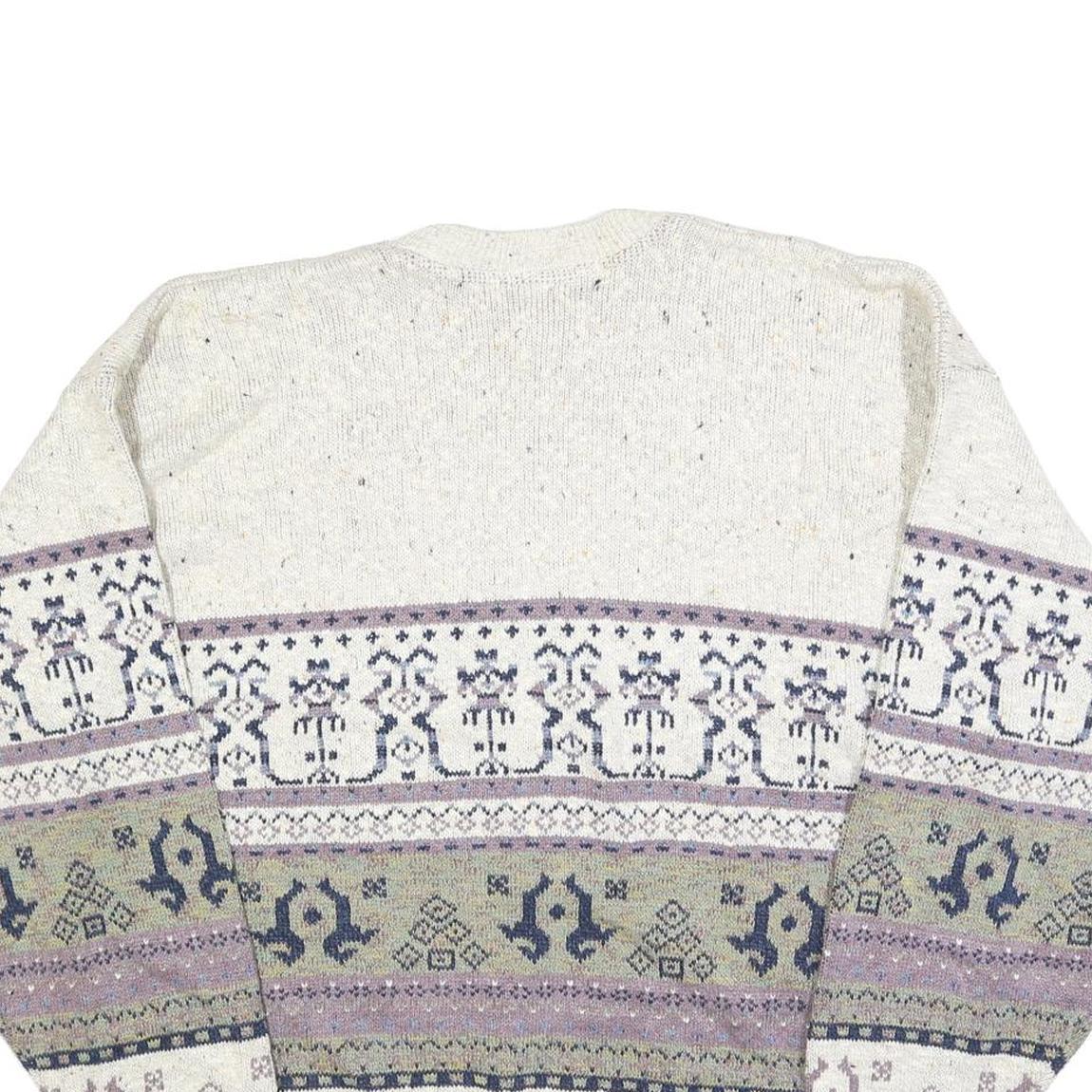 AUSTERITY Mens Cream Patterned Jumper Crew Neck Basic Knit M Cotton Casual Style