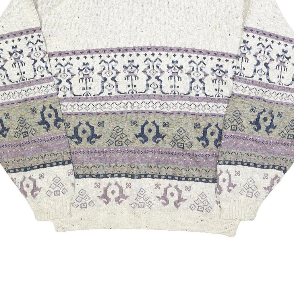 AUSTERITY Mens Cream Patterned Jumper Crew Neck Basic Knit M Cotton Casual Style