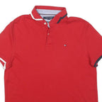 TOMMY HILFIGER Mens Red Short Sleeve Plain M Cotton Blend Polo Shirt Casual