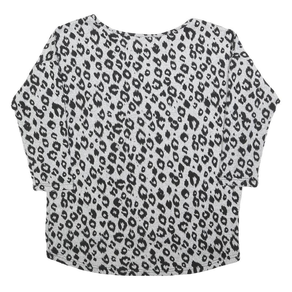 ONLY Womens Grey Black Animal Print Patterned Cotton Blend Jumper S Crew Neck