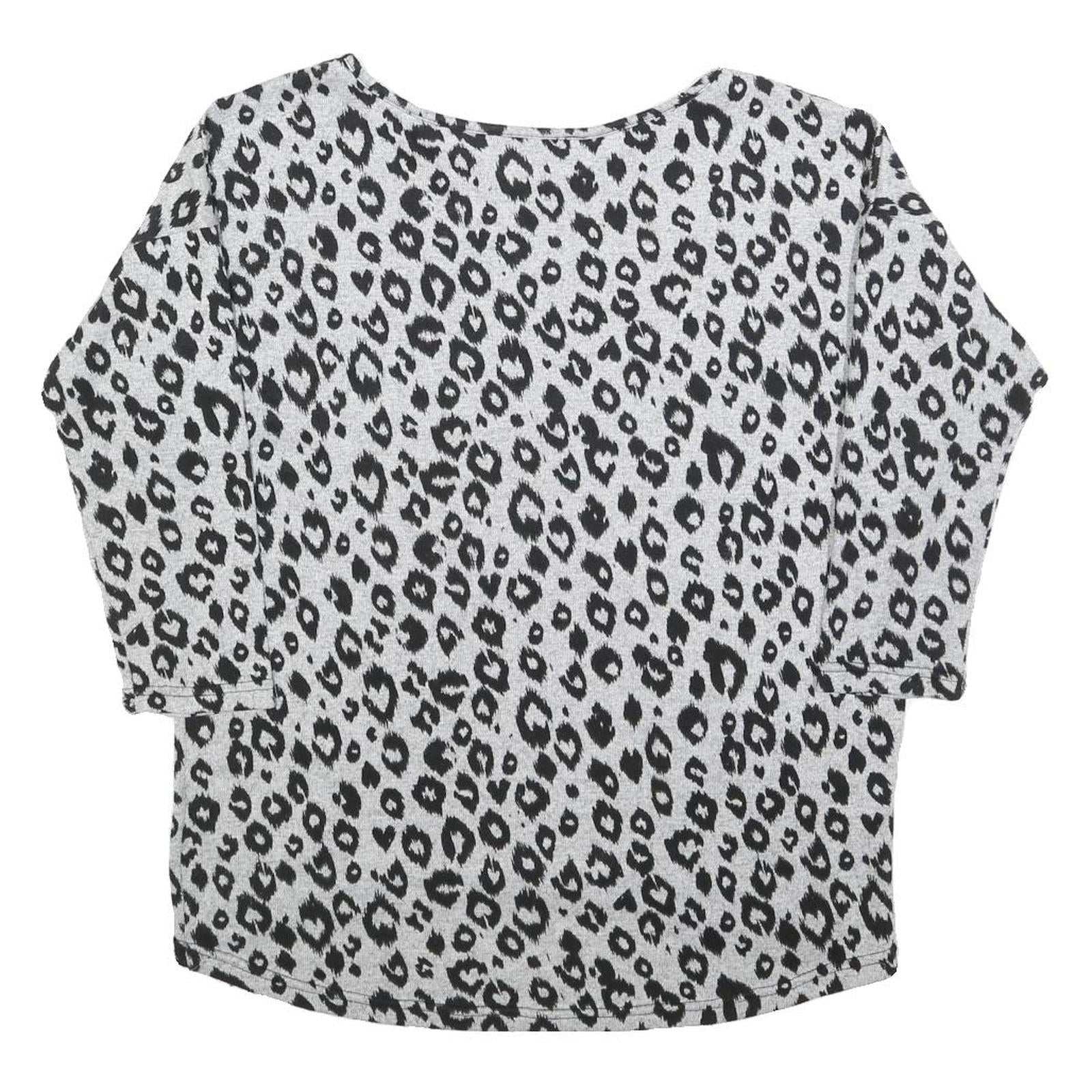 ONLY Womens Grey Black Animal Print Patterned Cotton Blend Jumper S Crew Neck