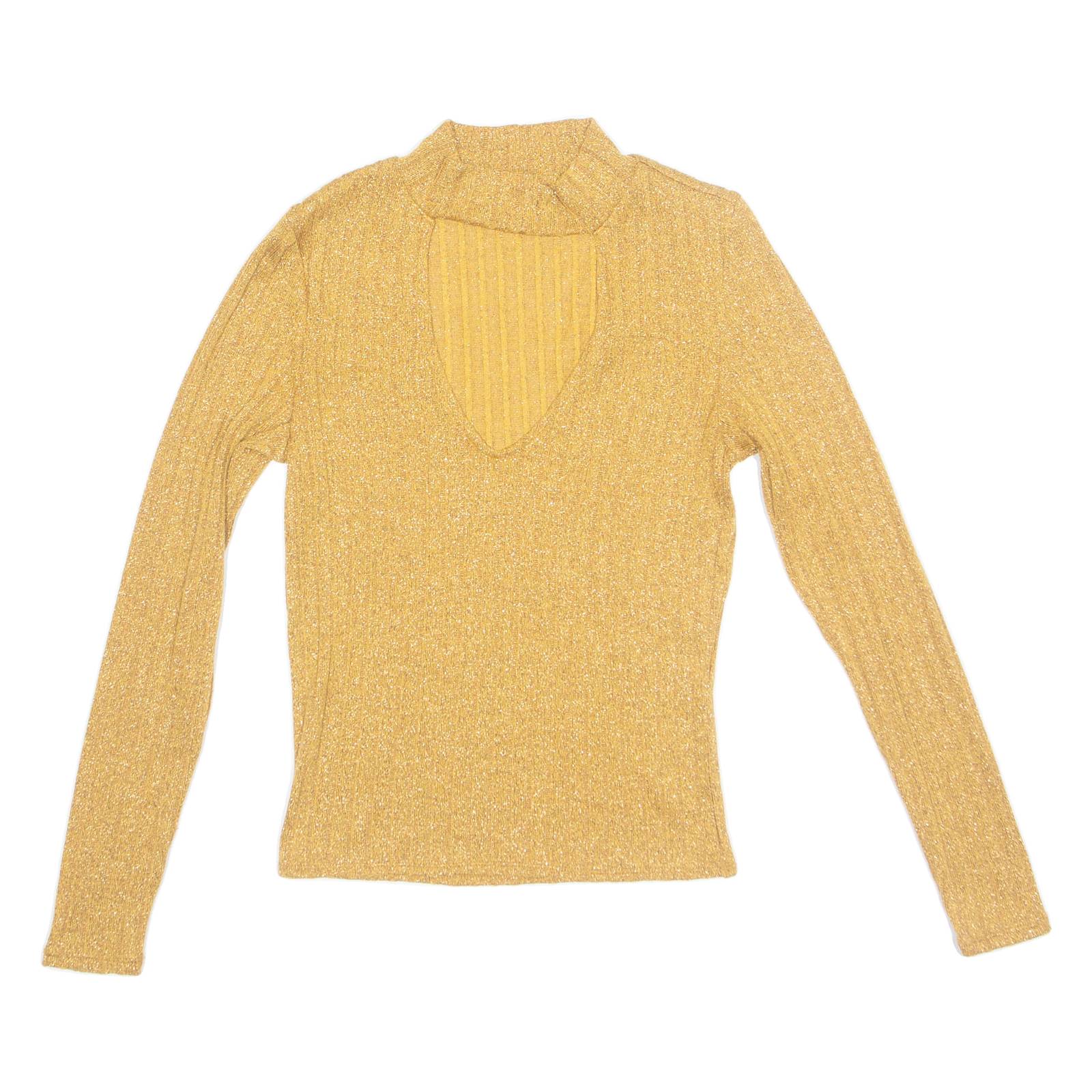 Stretch Womens Top Yellow High Neck Long Sleeve S