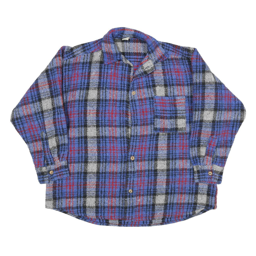 Mens Blue Red Check Button Front Polyester Blend Jacket XL Casual Shirt Jacket