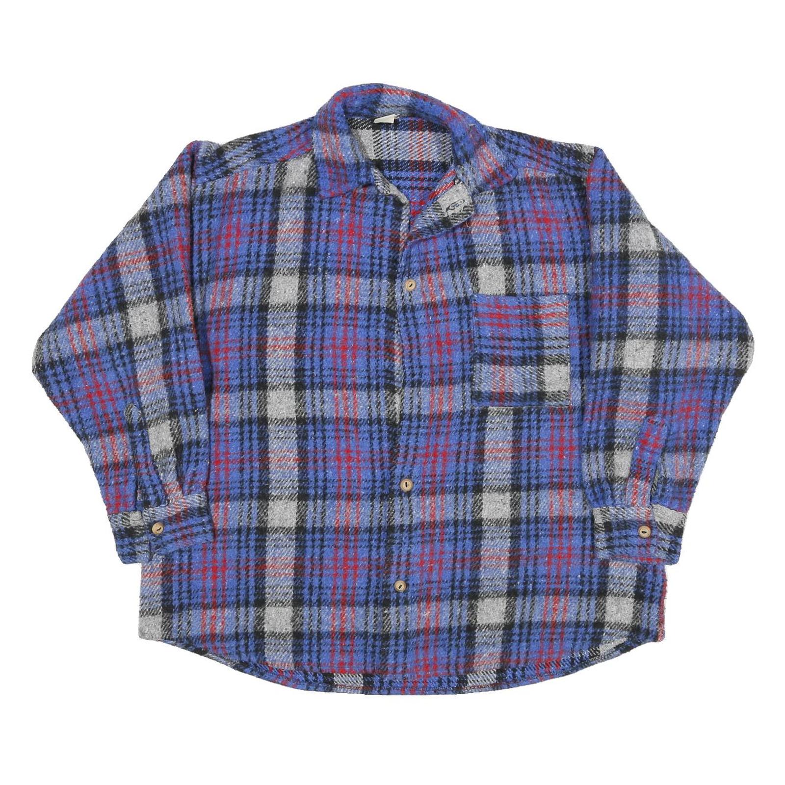 Mens Blue Red Check Button Front Polyester Blend Jacket XL Casual Shirt Jacket