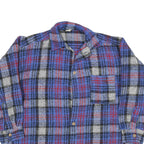 Mens Blue Red Check Button Front Polyester Blend Jacket XL Casual Shirt Jacket