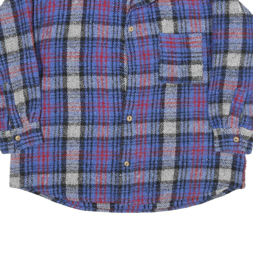 Mens Blue Red Check Button Front Polyester Blend Jacket XL Casual Shirt Jacket