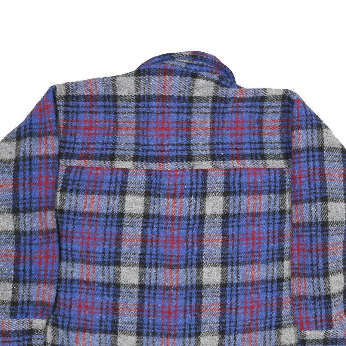 Mens Blue Red Check Button Front Polyester Blend Jacket XL Casual Shirt Jacket