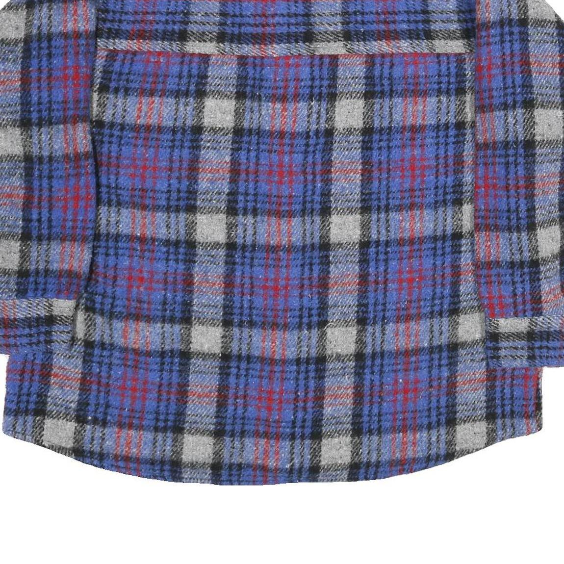 Mens Blue Red Check Button Front Polyester Blend Jacket XL Casual Shirt Jacket