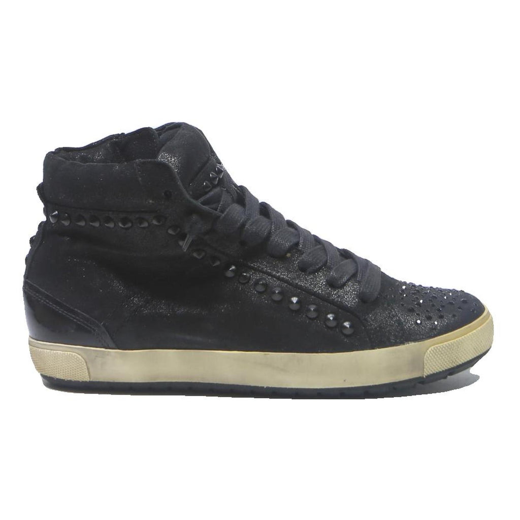 KENNEL Womens High Top Trainers Black Leather UK 4.5 Studded Lace-Up Casual