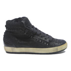 KENNEL Womens High Top Trainers Black Leather UK 4.5 Studded Lace-Up Casual