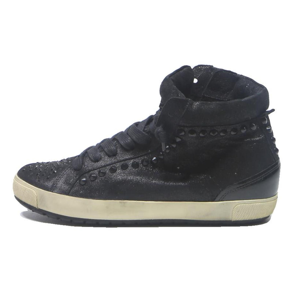 KENNEL Womens High Top Trainers Black Leather UK 4.5 Studded Lace-Up Casual