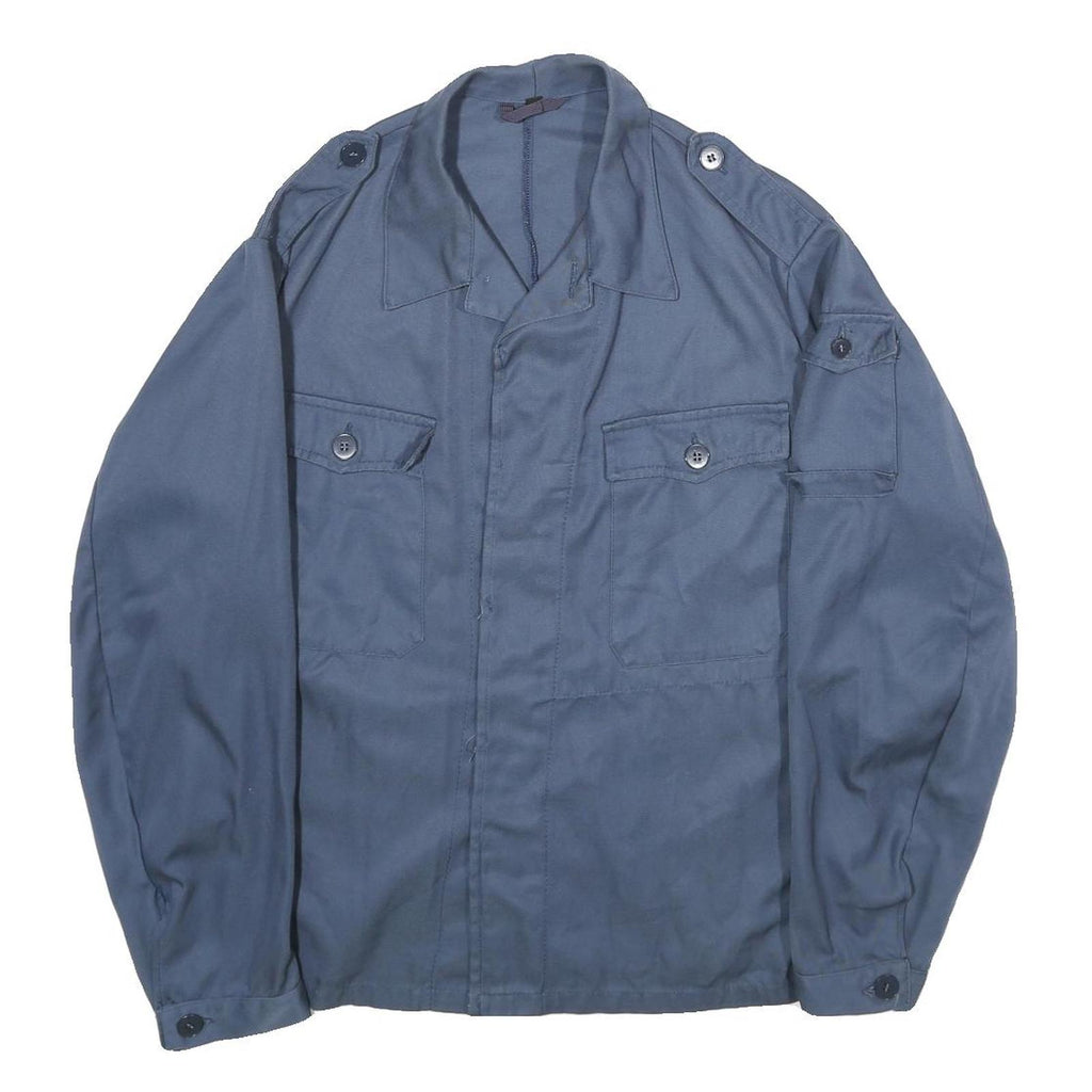 Mens Blue Polyester Blend Button Jacket L Plain Classic Lightweight Outerwear
