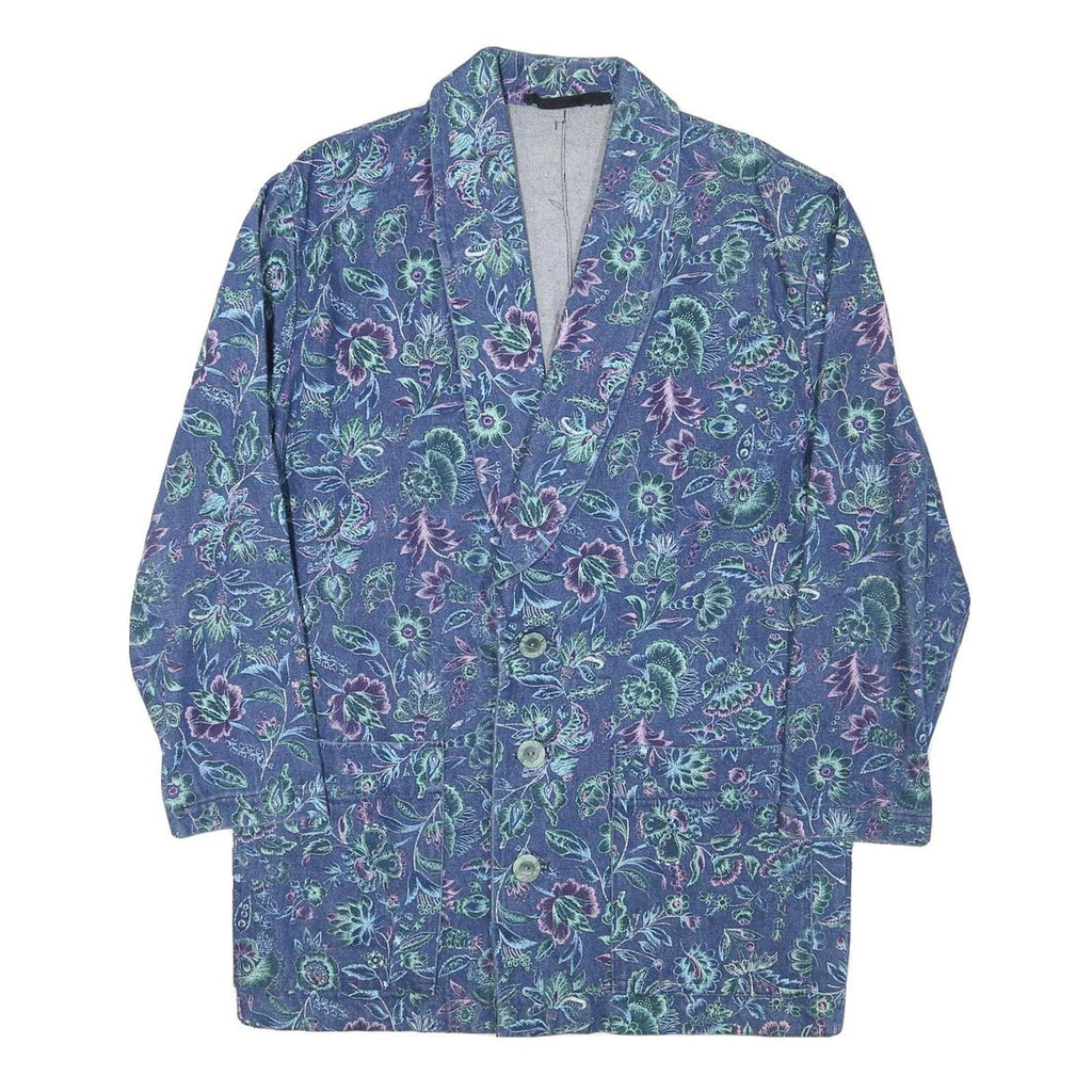 Womens Blue Floral Coach Jacket S Cotton Blend Woven Button Casual Relaxed Fit