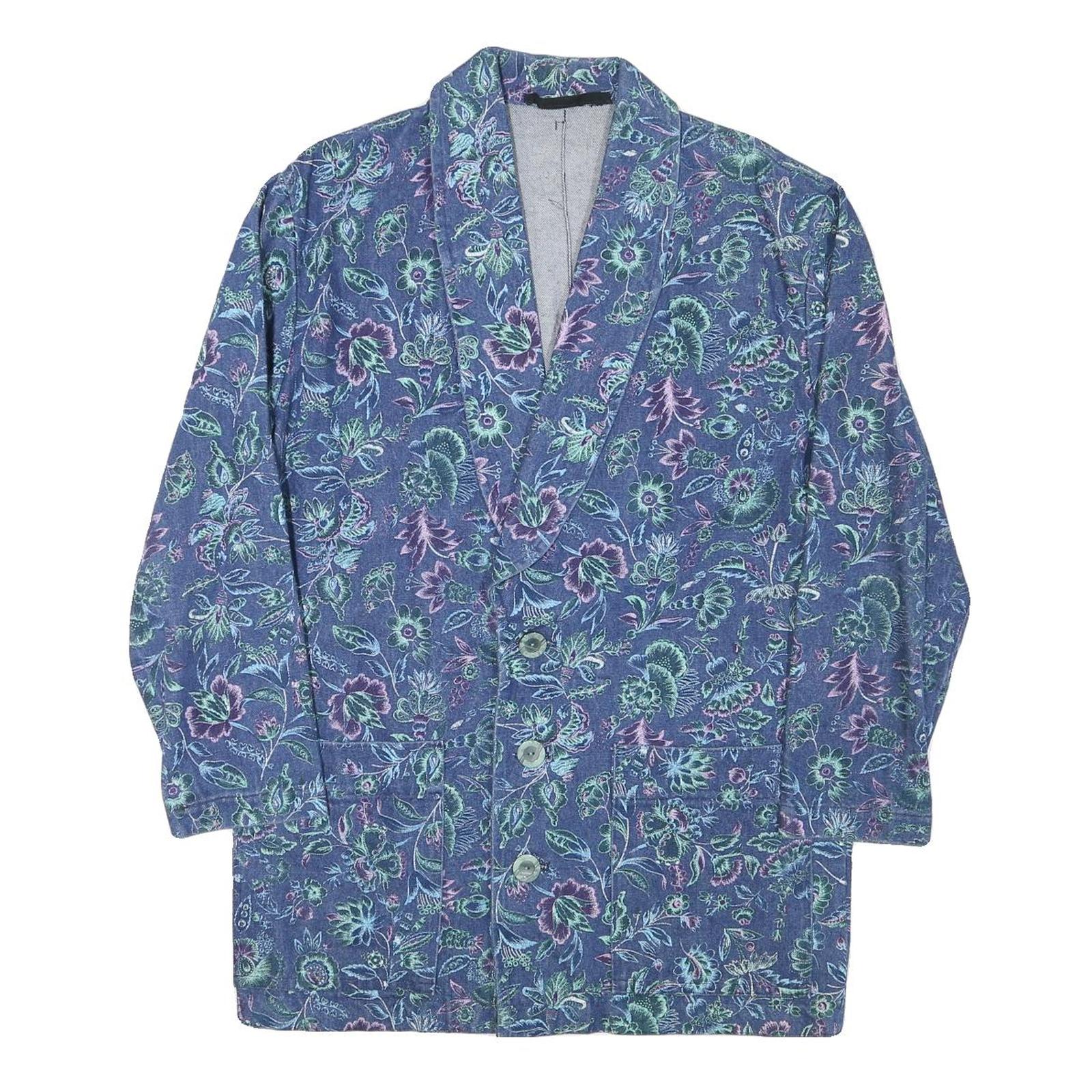 Womens Blue Floral Coach Jacket S Cotton Blend Woven Button Casual Relaxed Fit