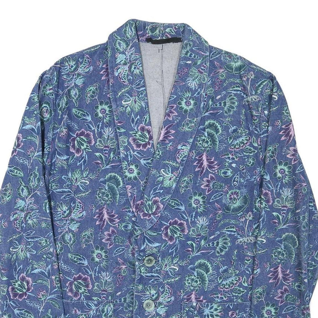 Womens Blue Floral Coach Jacket S Cotton Blend Woven Button Casual Relaxed Fit