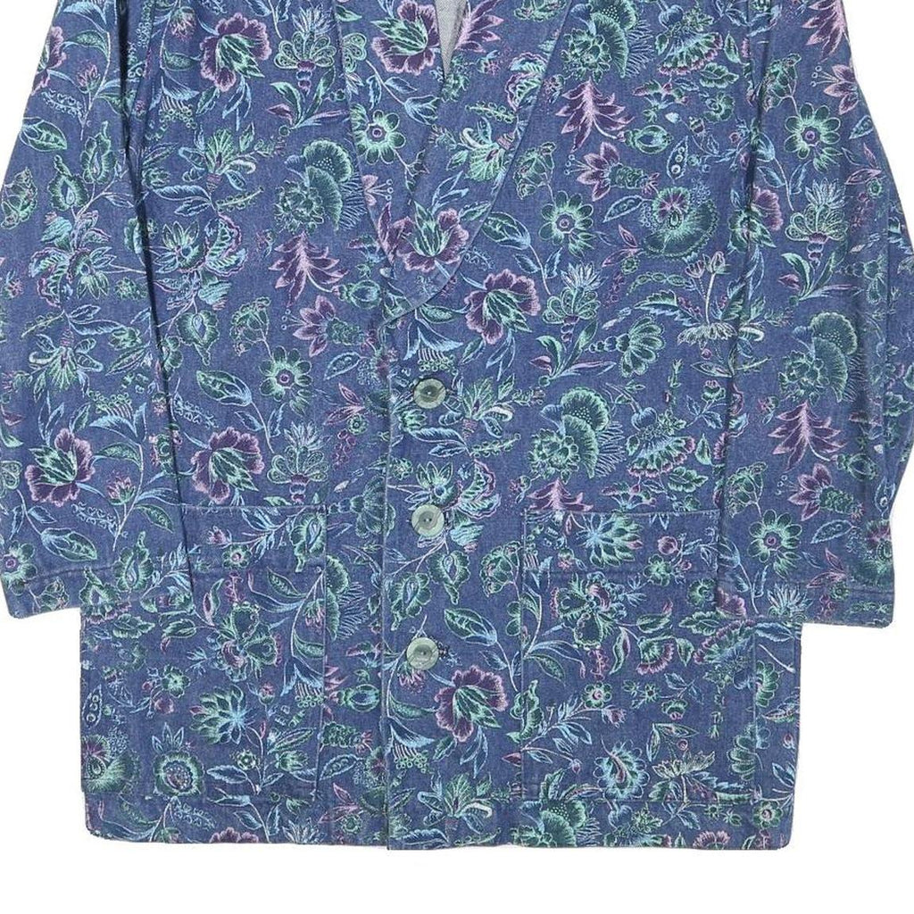 Womens Blue Floral Coach Jacket S Cotton Blend Woven Button Casual Relaxed Fit