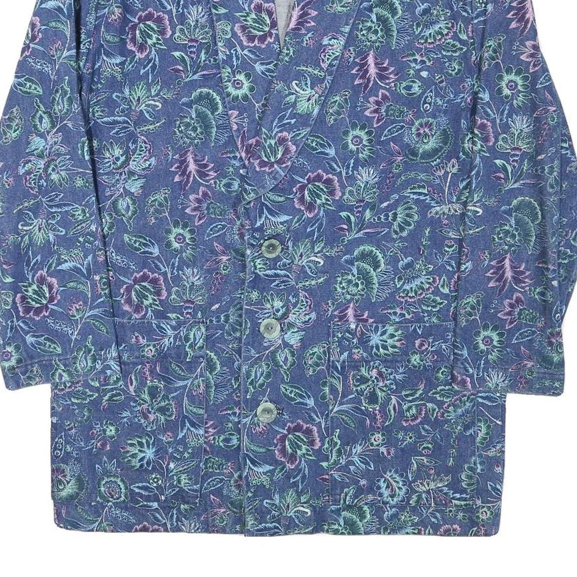 Womens Blue Floral Coach Jacket S Cotton Blend Woven Button Casual Relaxed Fit