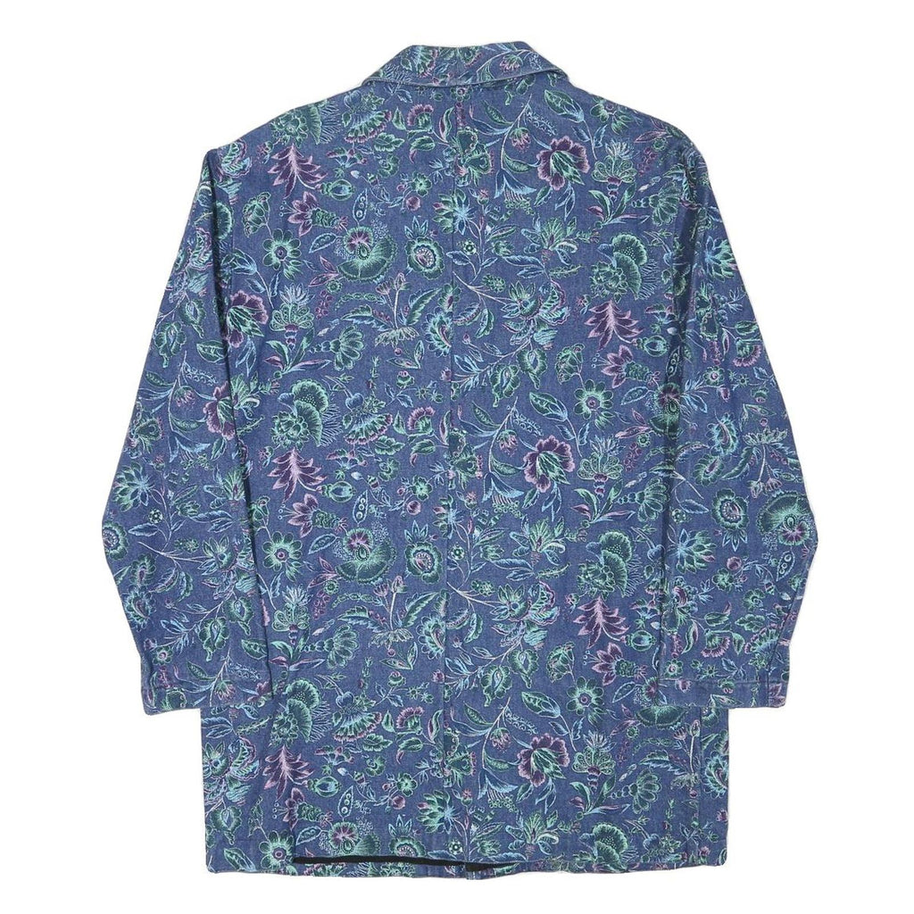 Womens Blue Floral Coach Jacket S Cotton Blend Woven Button Casual Relaxed Fit