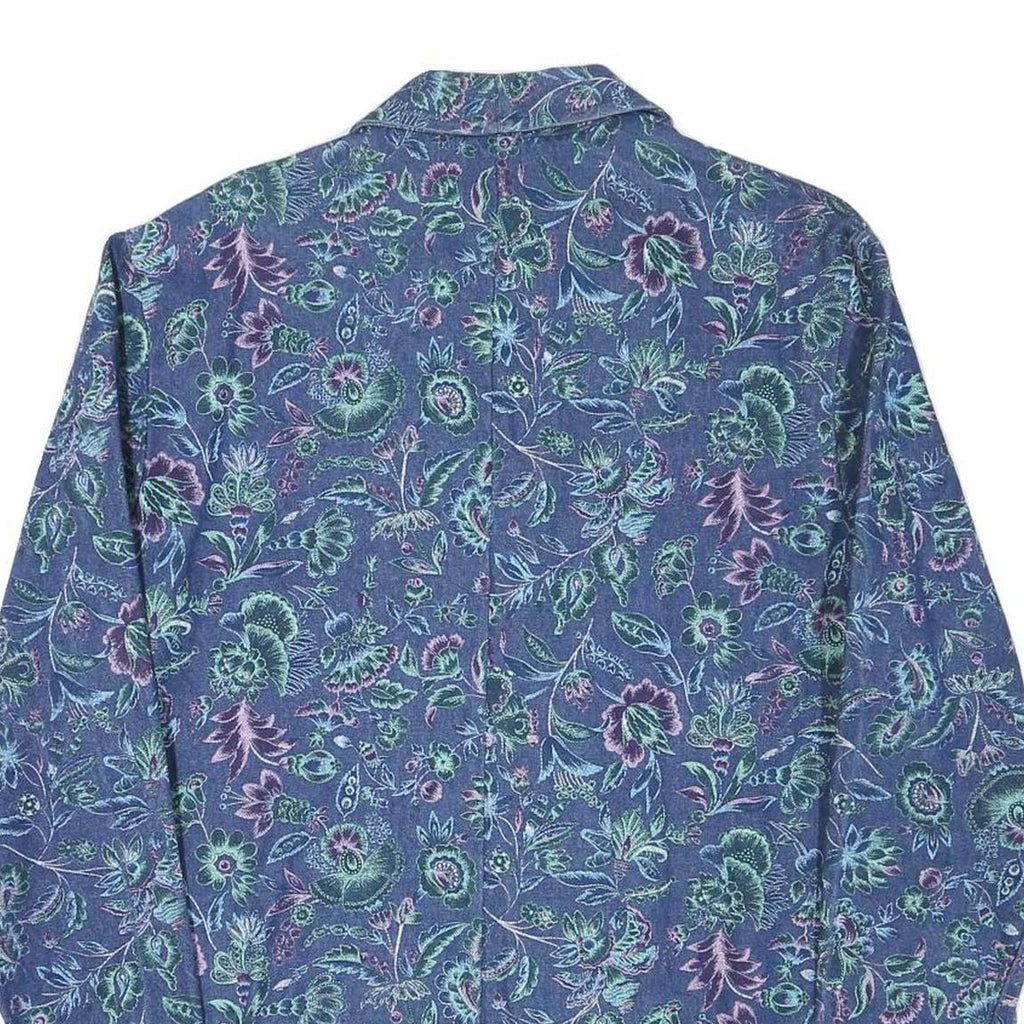 Womens Blue Floral Coach Jacket S Cotton Blend Woven Button Casual Relaxed Fit