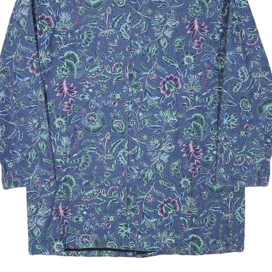 Womens Blue Floral Coach Jacket S Cotton Blend Woven Button Casual Relaxed Fit