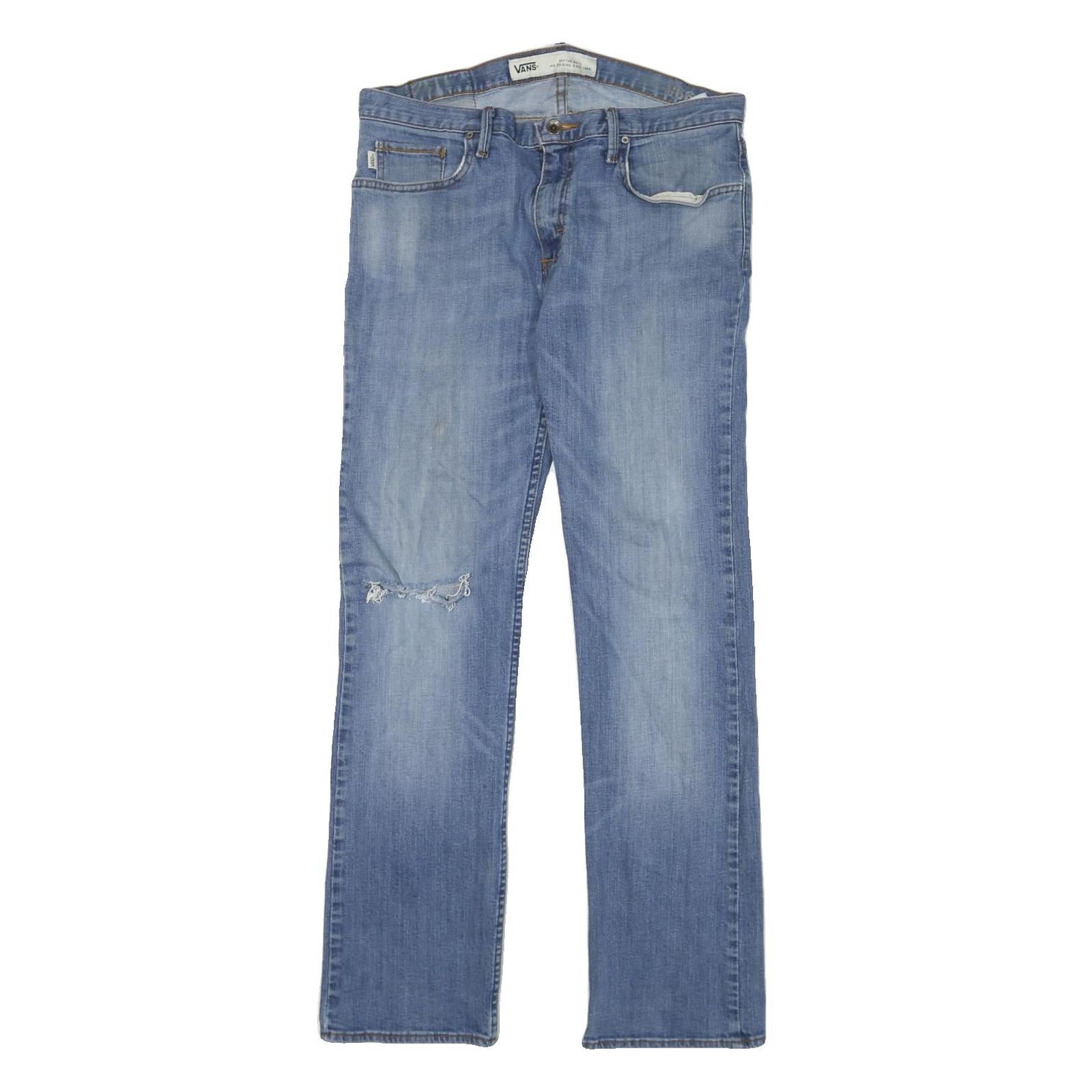 VANS Mens Jeans Blue Cotton Blend Regular Straight Zip W32 L31 Casual Denim