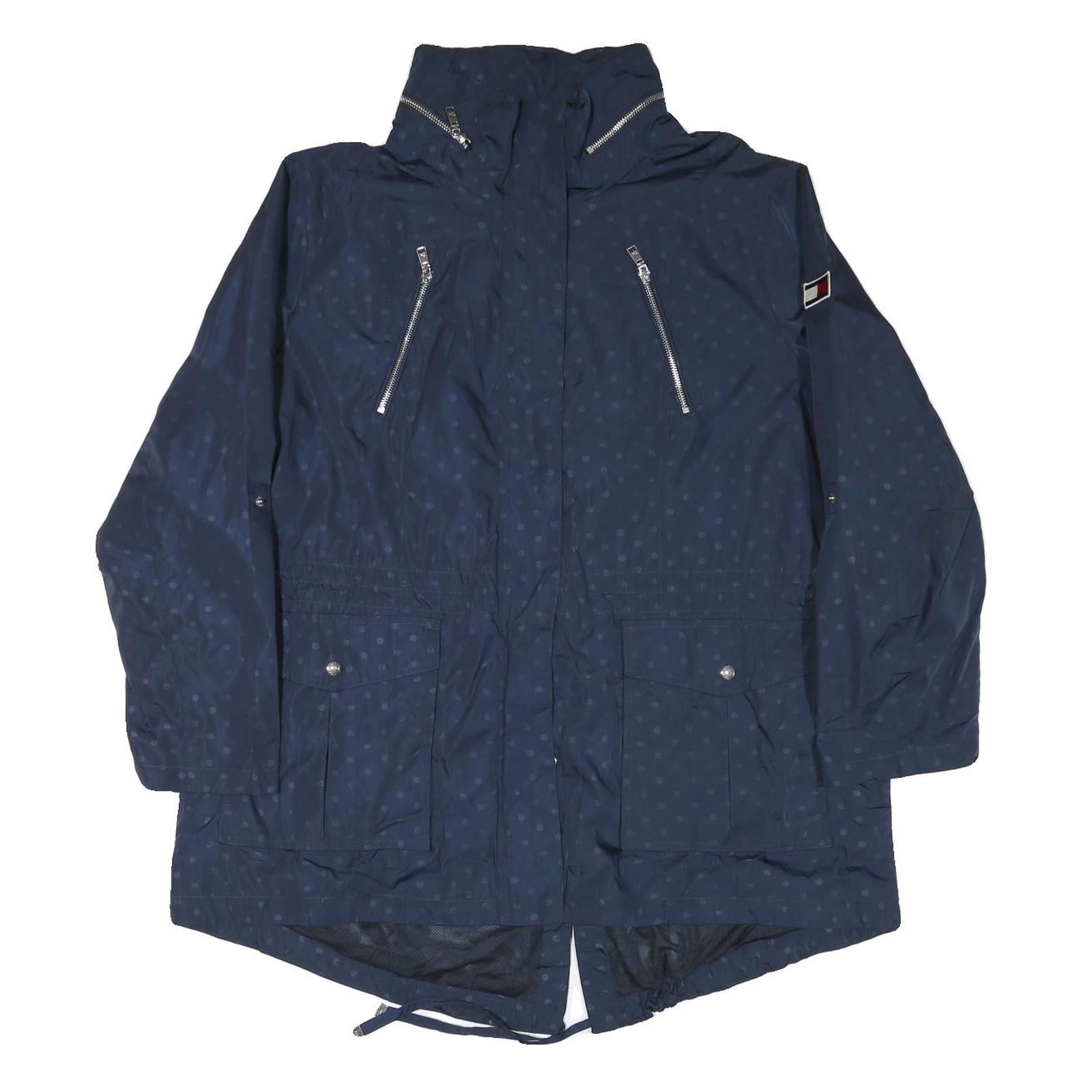 TOMMY HILFIGER Womens Blue Polka Dot Jacket 2XL Polyester Blend Zip Pocketed