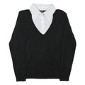 CASTRO Womens Black Plain V-Neck Basic Knit Jumper M Cotton Blend Layered Look