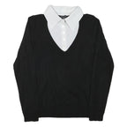 CASTRO Womens Black Plain V-Neck Basic Knit Jumper M Cotton Blend Layered Look