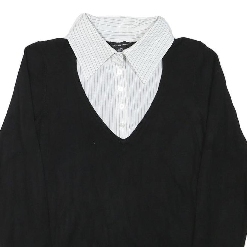 CASTRO Womens Black Plain V-Neck Basic Knit Jumper M Cotton Blend Layered Look