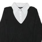 CASTRO Womens Black Plain V-Neck Basic Knit Jumper M Cotton Blend Layered Look