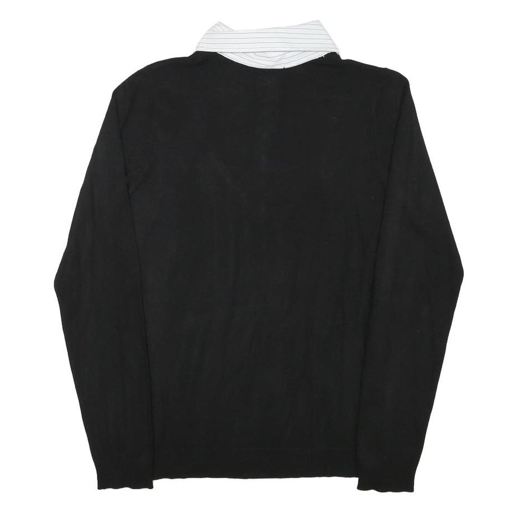 CASTRO Womens Black Plain V-Neck Basic Knit Jumper M Cotton Blend Layered Look