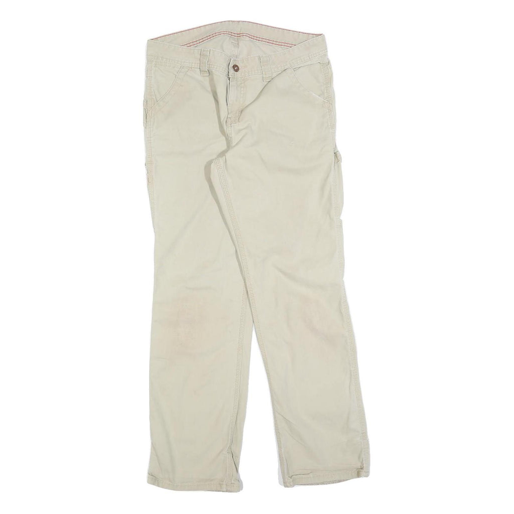 DICKIES Mens Regular Beige Cotton Blend Zip Trousers W32 L30 Workwear Utility