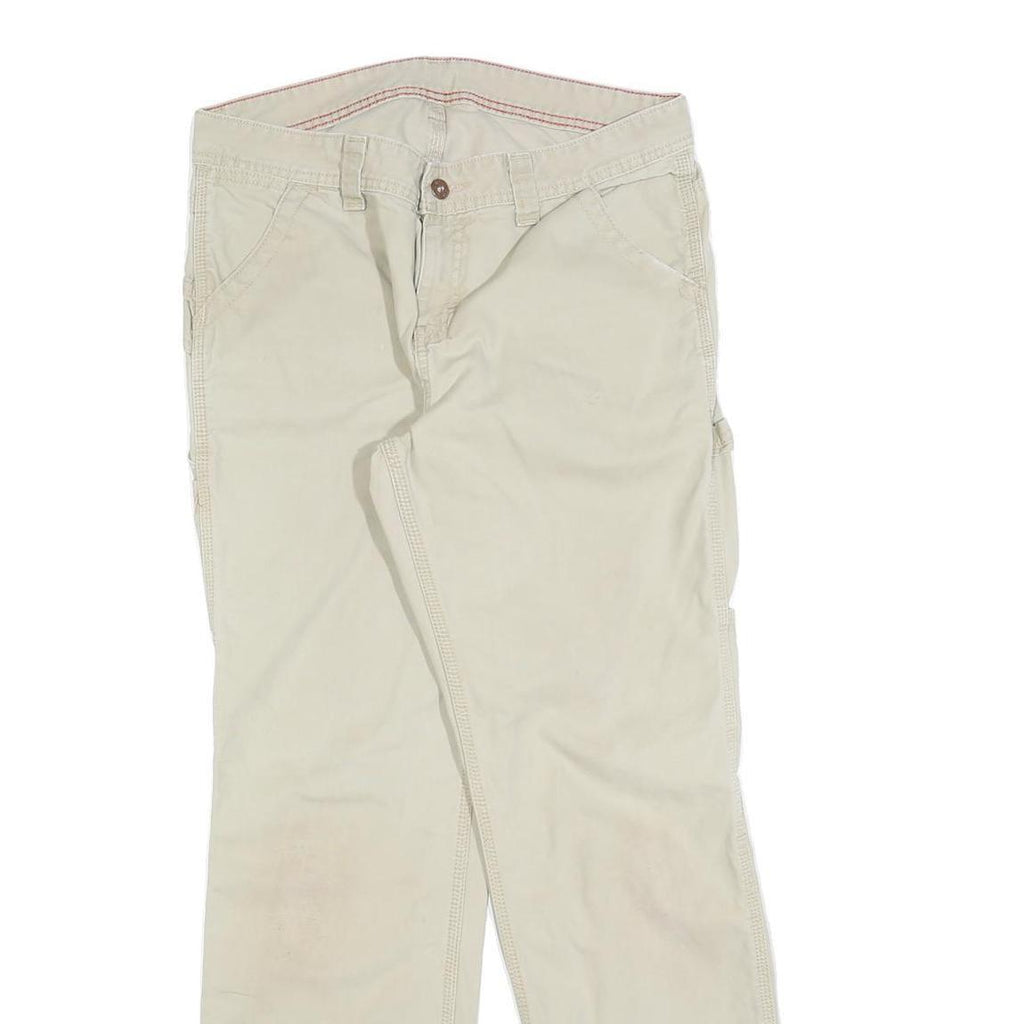 DICKIES Mens Regular Beige Cotton Blend Zip Trousers W32 L30 Workwear Utility