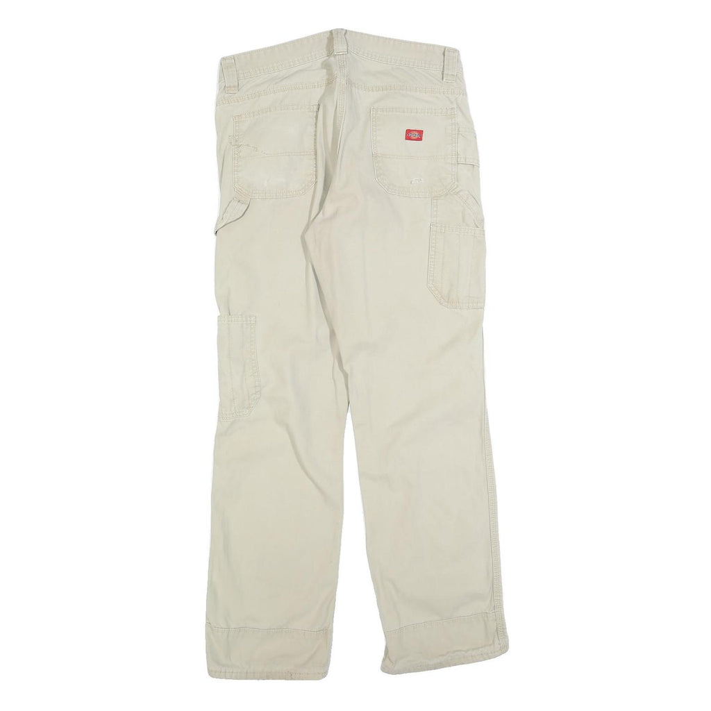 DICKIES Mens Regular Beige Cotton Blend Zip Trousers W32 L30 Workwear Utility