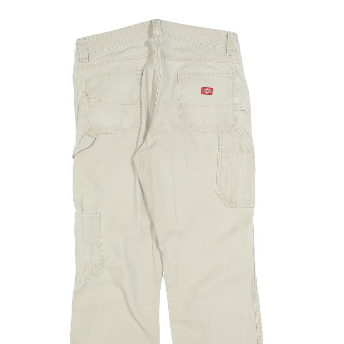 DICKIES Mens Regular Beige Cotton Blend Zip Trousers W32 L30 Workwear Utility