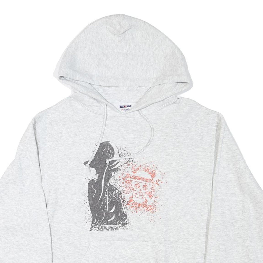 JERZEES Mens Grey Hoodie M Cotton Blend Pullover Graphic Print Casual